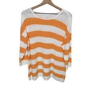 J. JILL Women's M Striped Crochet Knit Tunic Top Orange Cream